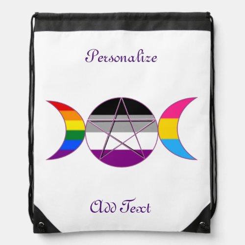 Gay Pride Triple Moon Goddess Pentacle Drawstring Bag