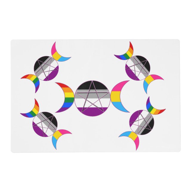 Gay Pride Triple Moon Goddess Pentacle Placemat (Front)