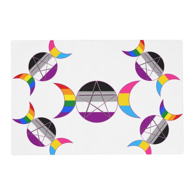Gay Pride Triple Moon Goddess Pentacle Placemat (Front)
