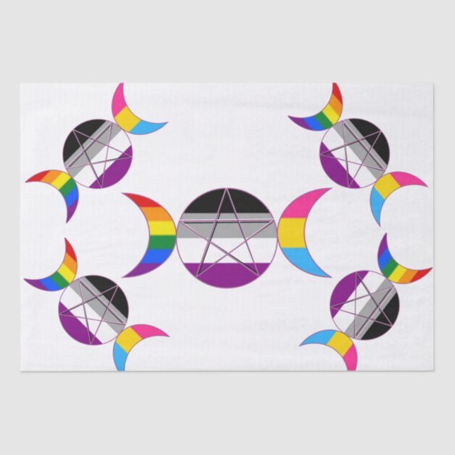 Gay Pride Triple Moon Goddess Pentacle Tissue Paper (Front)