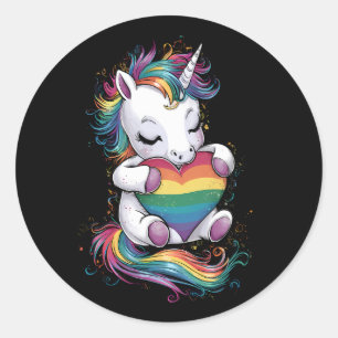 Gay Pride Unicorn Heart Rainbow Flag Lgbt Classic Round Sticker