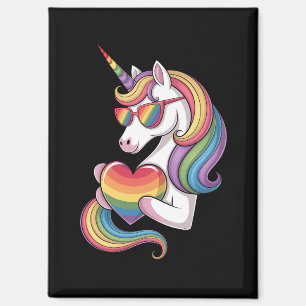 Gay Pride Unicorn Heart Rainbow Flag LGBT  Magnet