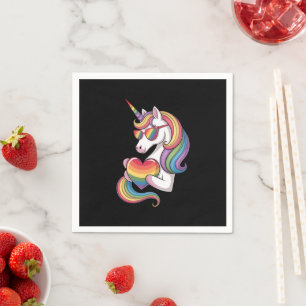 Gay Pride Unicorn Heart Rainbow Flag LGBT  Napkins