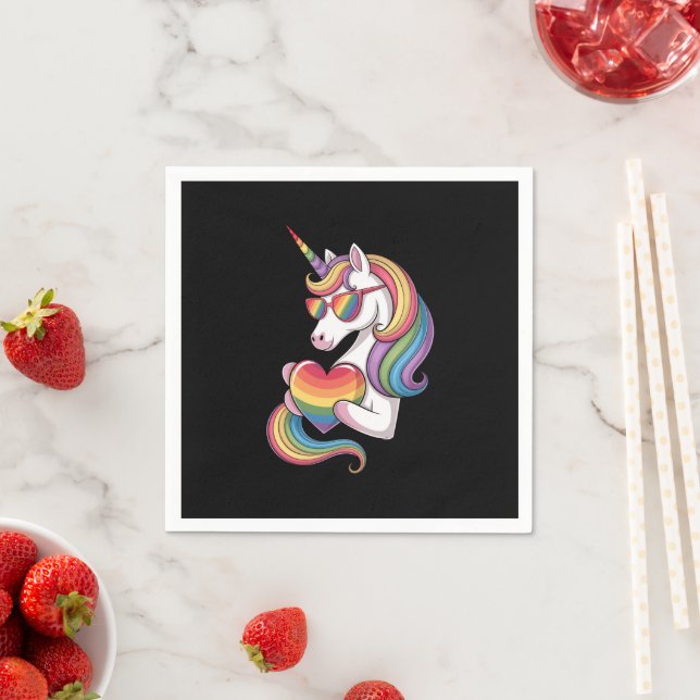 Gay Pride Unicorn Heart Rainbow Flag LGBT  Napkins (Insitu)