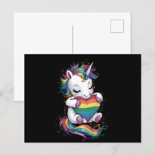 Gay Pride Unicorn Heart Rainbow Flag Lgbt Postcard