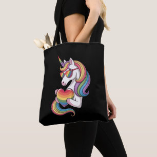 Gay Pride Unicorn Heart Rainbow Flag LGBT  Tote Bag