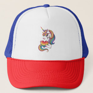 Gay Pride Unicorn Heart Rainbow Flag LGBT  Trucker Hat
