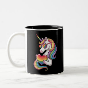 Gay Pride Unicorn Heart Rainbow Flag LGBT  Two-Tone Coffee Mug