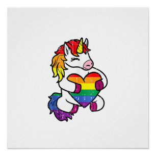 Gay Pride Unicorn Heart Rainbow Flag Lgbt Women Gi Poster