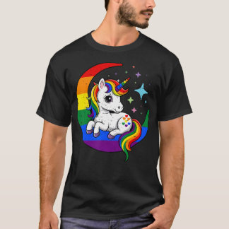 Gay Pride Unicorn Moon Phase Rainbow Flag Lgbt T-Shirt