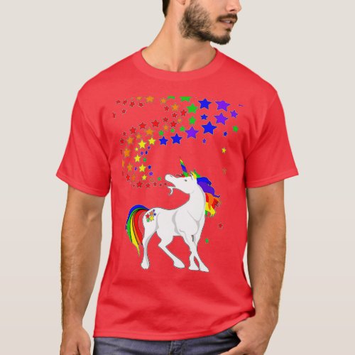 Gay Pride Unicorn Spewing Rainbows Stars T_Shirt