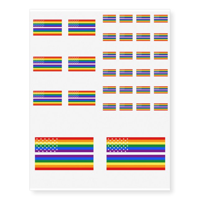 Gay Pride US Flag - 13 Colonies of Gay Pride Temporary Tattoos (Front)