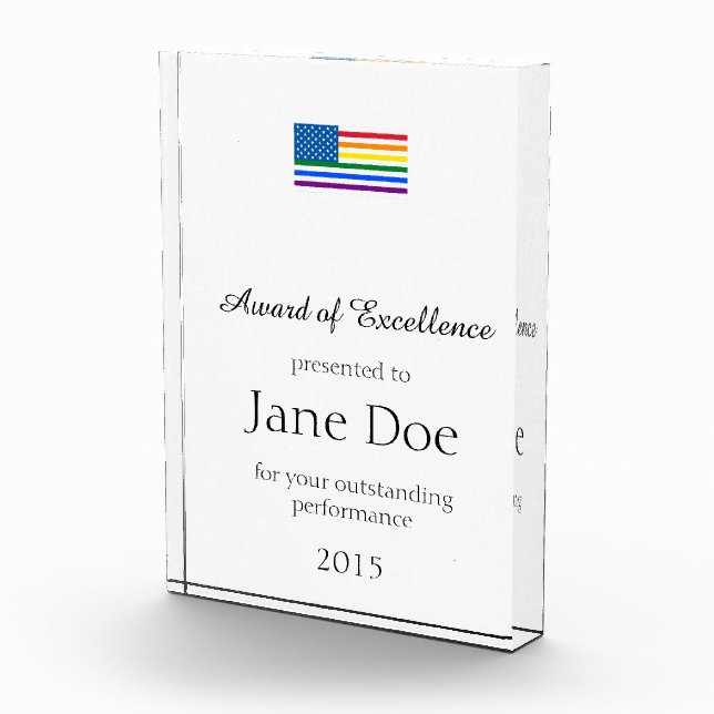 Gay Pride US Flag - Red, White, & Rainbow Stripes Acrylic Award (Right)