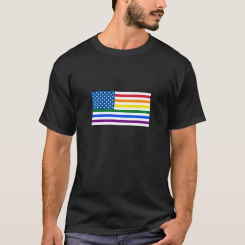 Gay Pride US Flag _ Red White  Rainbow Stripes T_Shirt