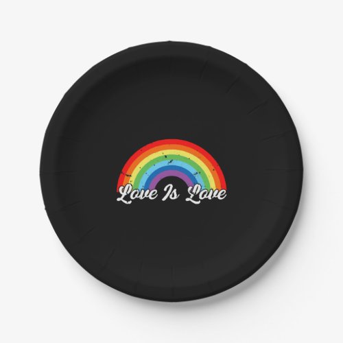 Gay Pride Vintage Rainbow LGBT Love Is Love Paper Plates