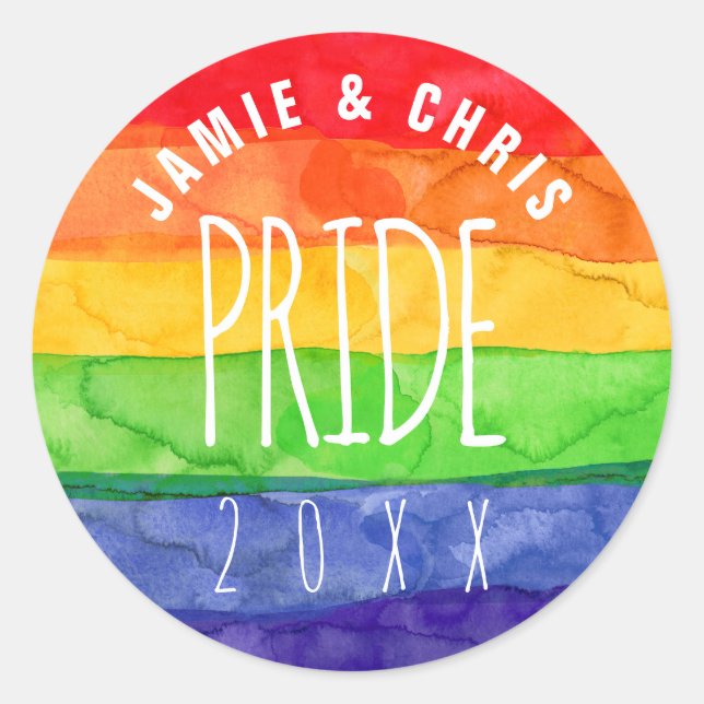 Gay Pride Watercolor Rainbow Classic Round Sticker (Front)