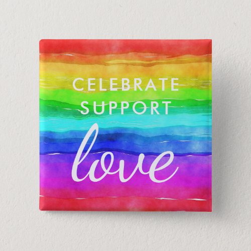 Gay Pride Watercolor Rainbow Love Button