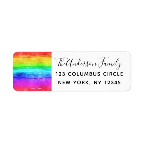 Gay Pride Watercolor Rainbow Return Address Label