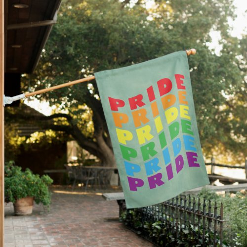 Gay Pride _ Wavy Rainbow Colored Word Pride House Flag