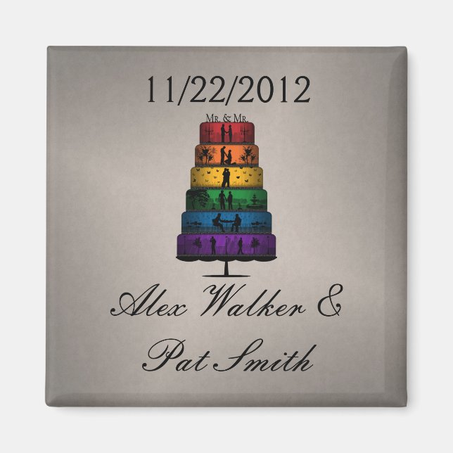 Gay Pride Wedding Cake with Rainbow Tiers Magnet (Front)