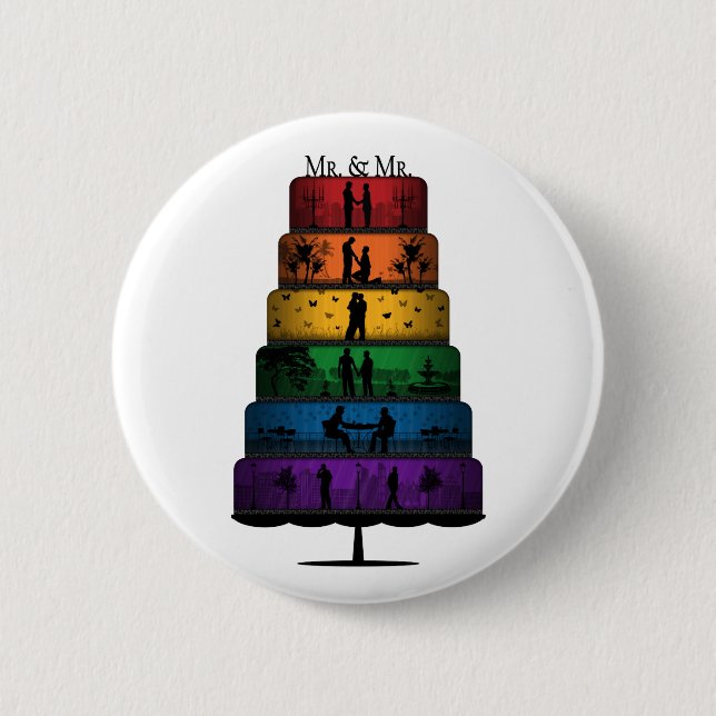 Gay Pride Wedding Cake with Rainbow Tiers Pinback Button (Front)