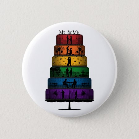 Gay Pride Wedding Cake With Rainbow Tiers Pinback Button
