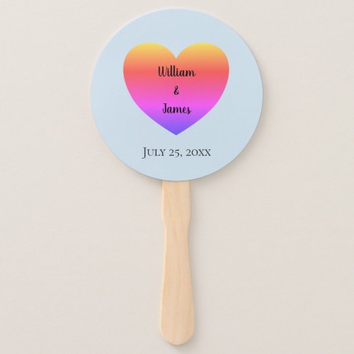 Gay Pride Wedding Colorful Rainbow Heart Blue Hand Fan