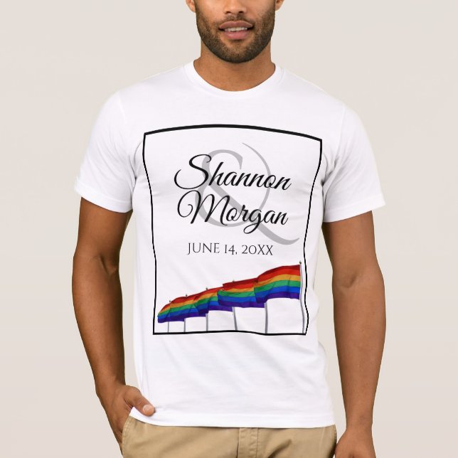 Gay Pride Wedding Rainbow Flags T-Shirt (Front)