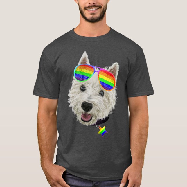 Gay Pride Westie LGBT Dog Sunglasses T-Shirt (Front)