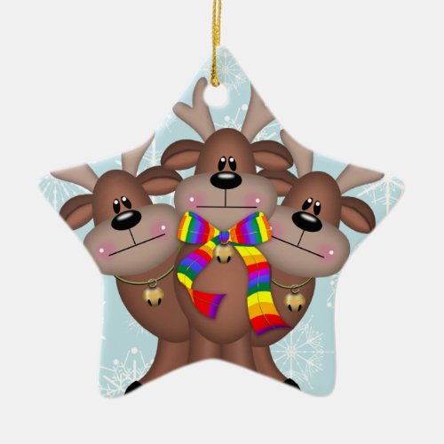 Gay Pride Whimsical Christmas Reindeer Ceramic Ornament