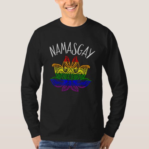 Gay Pride Yoga  Namasgay Lgbtq Rainbow Lotus Flowe T_Shirt