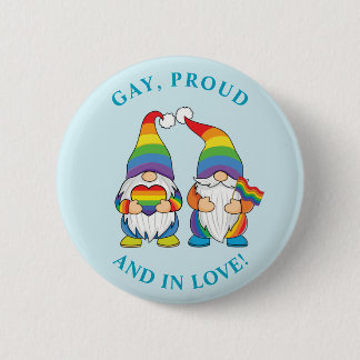 Gay, Proud and In Love - Two Rainbow Boy Gnomes Button