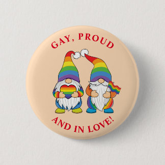 Gay, Proud and In Love - Two Rainbow Boy Gnomes Button