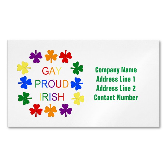 Gay Proud Irish LGBT Rainbow Shamrocks Business Card Magnet (Front)