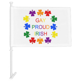 Gay Proud Irish LGBT Rainbow Shamrocks Car Flag