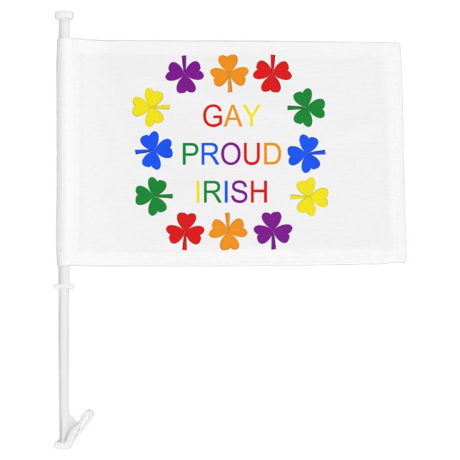 Gay Proud Irish LGBT Rainbow Shamrocks Car Flag (Front)
