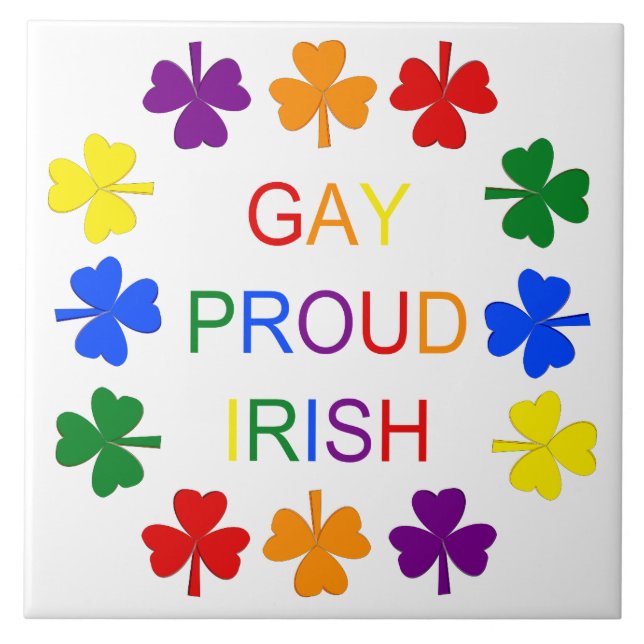 Gay Proud Irish LGBT Rainbow Shamrocks Ceramic Tile (Front)