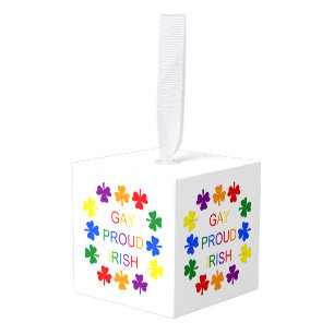 Gay Proud Irish LGBT Rainbow Shamrocks Cube Ornament