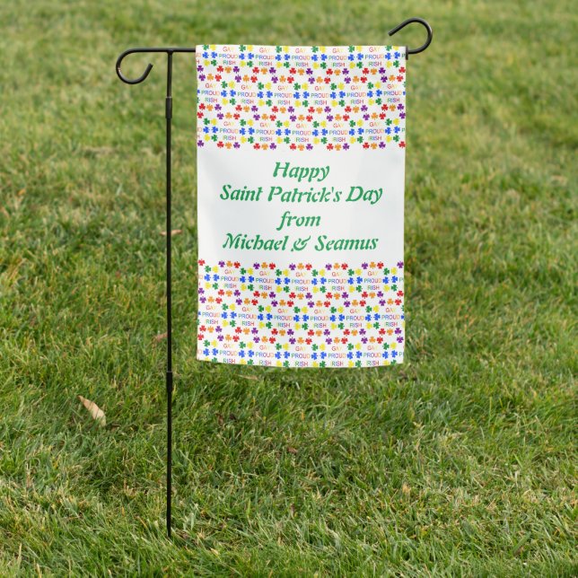 Gay Proud Irish LGBT Rainbow Shamrocks Custom Garden Flag (In SItu)