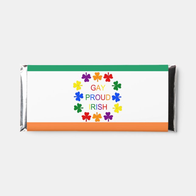 Gay Proud Irish LGBT Rainbow Shamrocks Custom Hershey Bar Favors (Front)