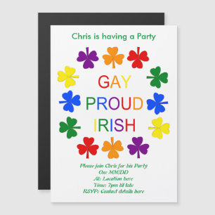 Gay Proud Irish LGBT Rainbow Shamrocks Custom Magnetic Invitation