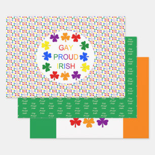Gay Proud Irish LGBT Rainbow Shamrocks Custom Wrapping Paper Sheets