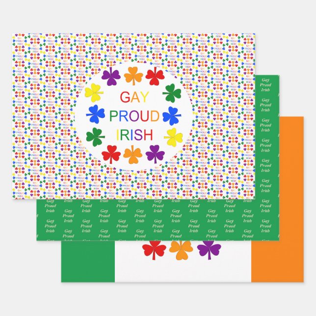 Gay Proud Irish LGBT Rainbow Shamrocks Custom Wrapping Paper Sheets (Set)