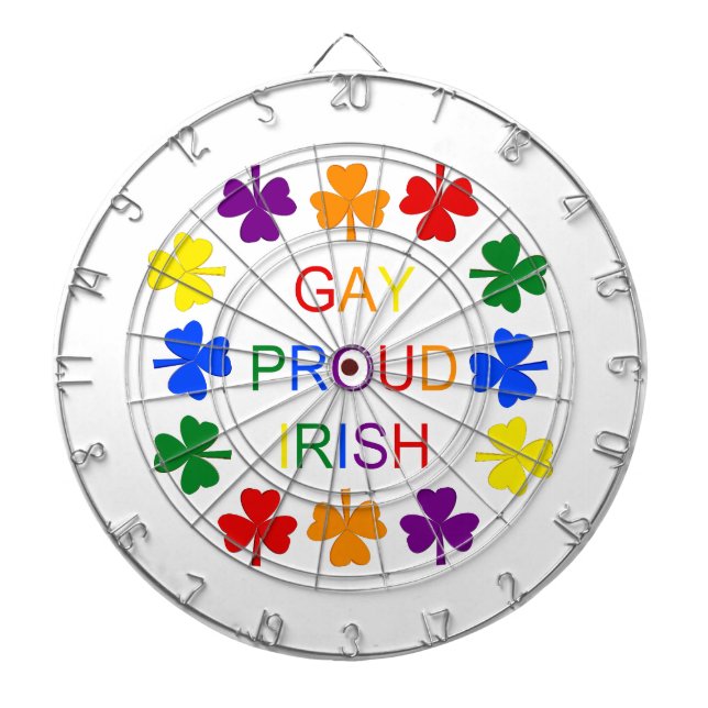 Gay Proud Irish LGBT Rainbow Shamrocks Dart Board (Front)