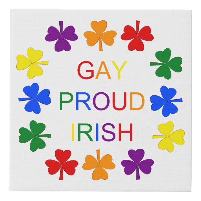 Gay Proud Irish LGBT Rainbow Shamrocks Faux Canvas Print (Front)