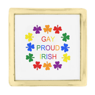 Gay Proud Irish LGBT Rainbow Shamrocks Gold Finish Lapel Pin