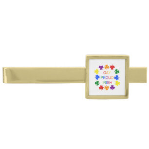 Gay Proud Irish LGBT Rainbow Shamrocks Gold Finish Tie Bar