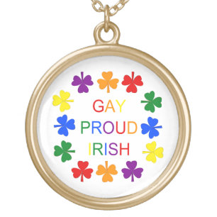 Gay Proud Irish LGBT Rainbow Shamrocks Gold Plated Necklace