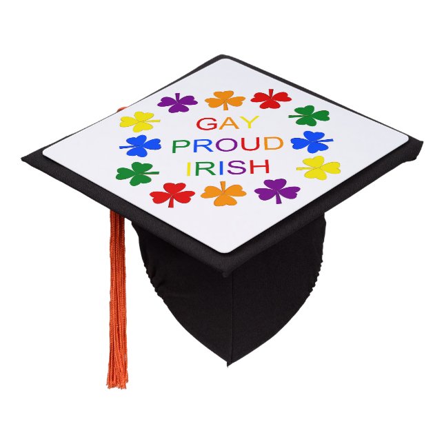 Gay Proud Irish LGBT Rainbow Shamrocks Graduation Cap Topper (Angled)