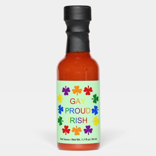 Gay Proud Irish LGBT Rainbow Shamrocks Hot Sauces (Front)